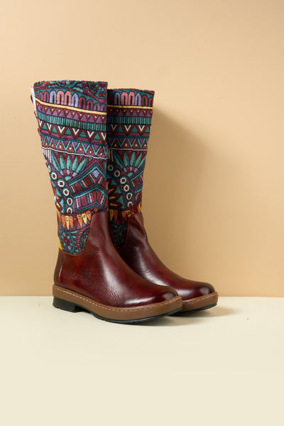 Soffia | Folks Ethnic Embroidery Leather Knee-High Boots