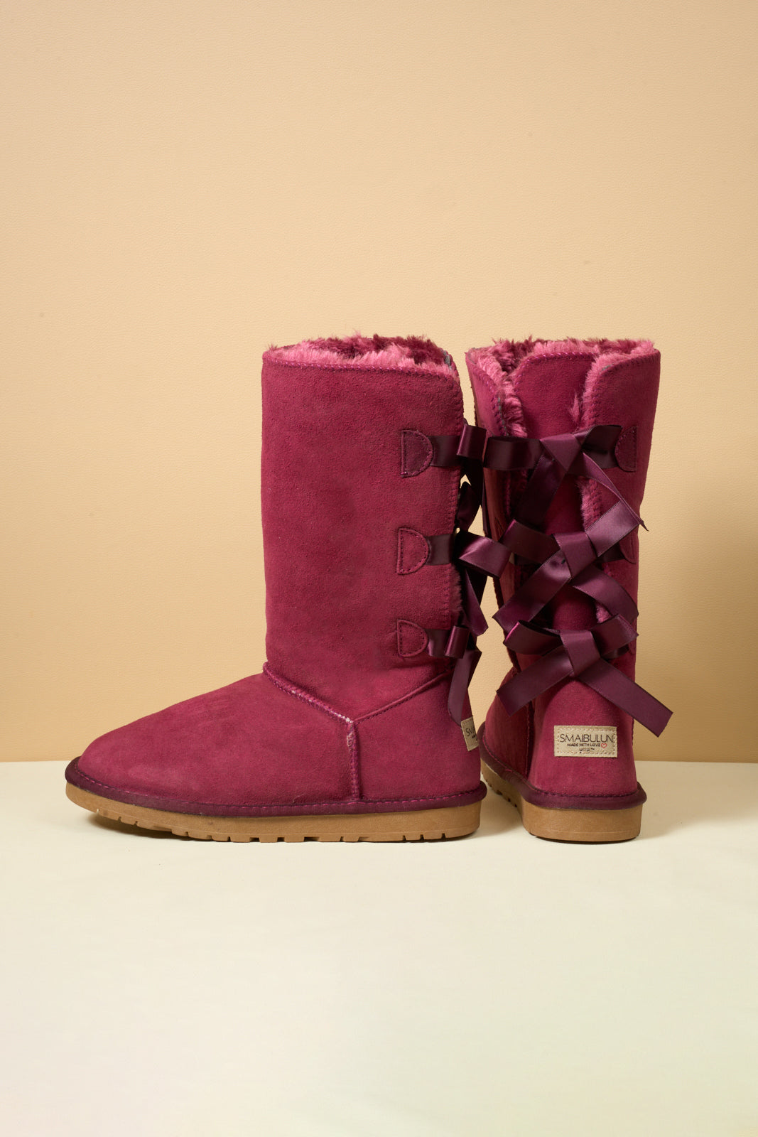 SMAIBULUN Ugg | Tri Ribbon Bow Suede Boots - Claret