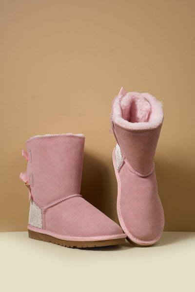 SMAIBULUN Ugg | Rhinestone Dual Bailey Bow Glam Ugg Boots - Pink