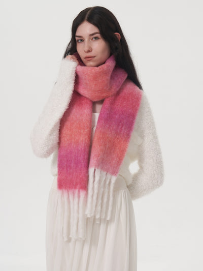 Mohair Gradient Wool Blend Tassel Blanket Scarf - Pink