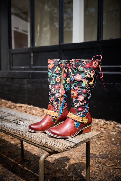 Soffia | Field Dreams Floral Jacquard Leather Knee-High Boots