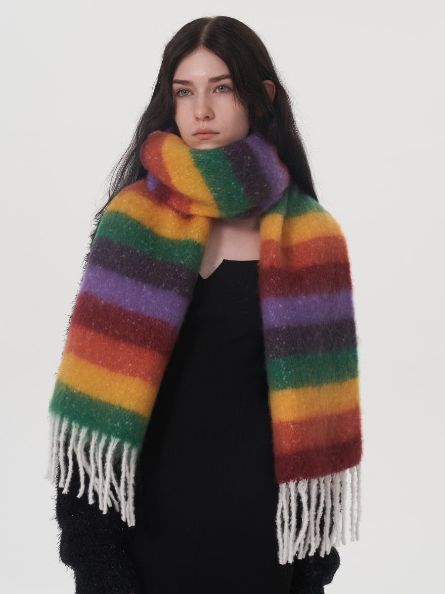 Dopamine Wool Blend Stripe Tassel Blanket Scarf - Multi