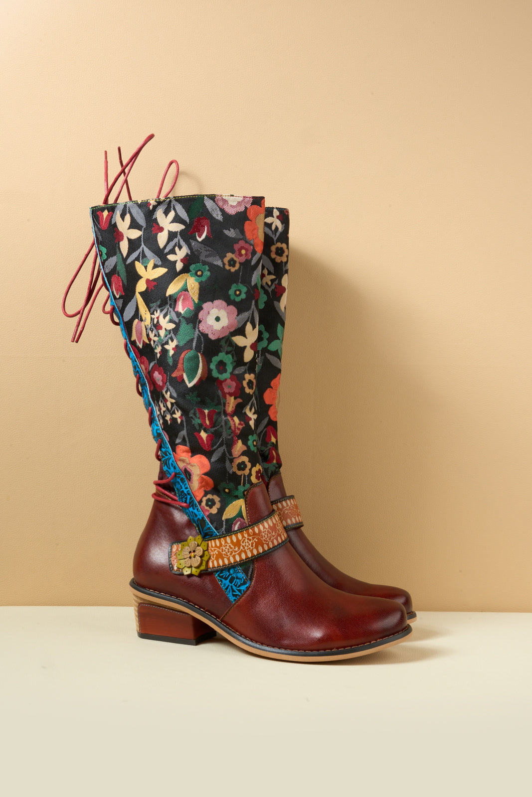 Soffia | Field Dreams Floral Jacquard Leather Knee-High Boots