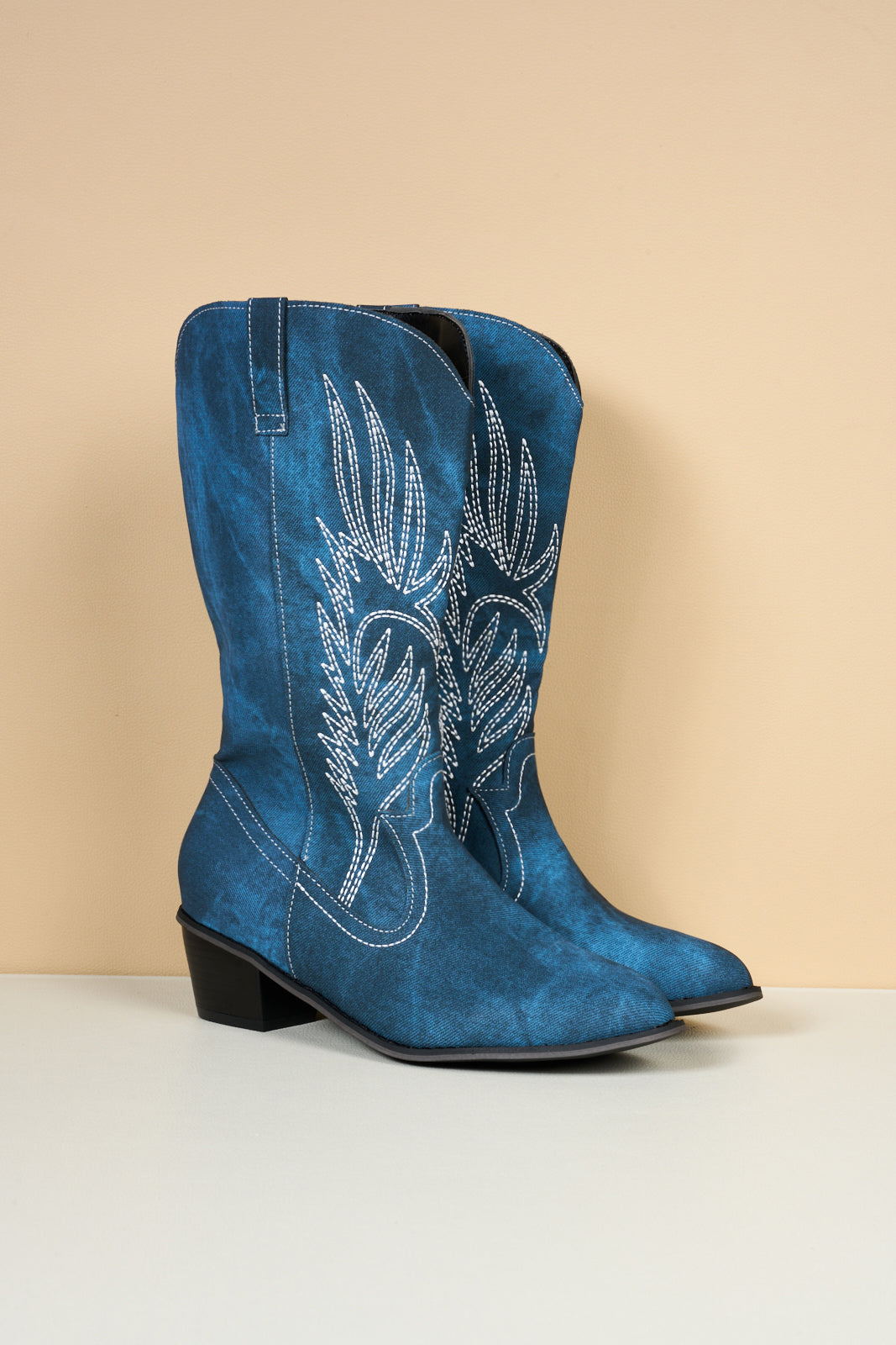 En Bloom | Vinny Wing Embroidered Western Knee Boots - Denim