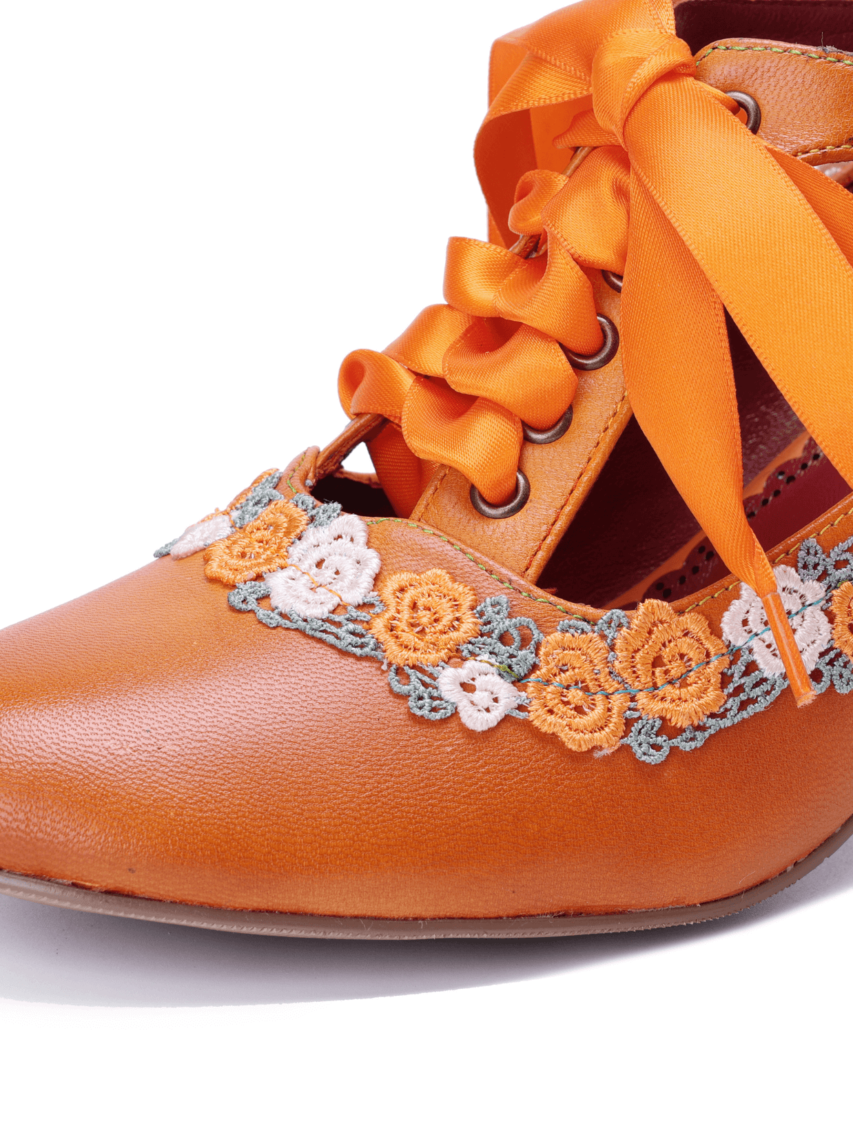 Soffia | Florenza Floral Lace Trim Leather Oxford - orange
