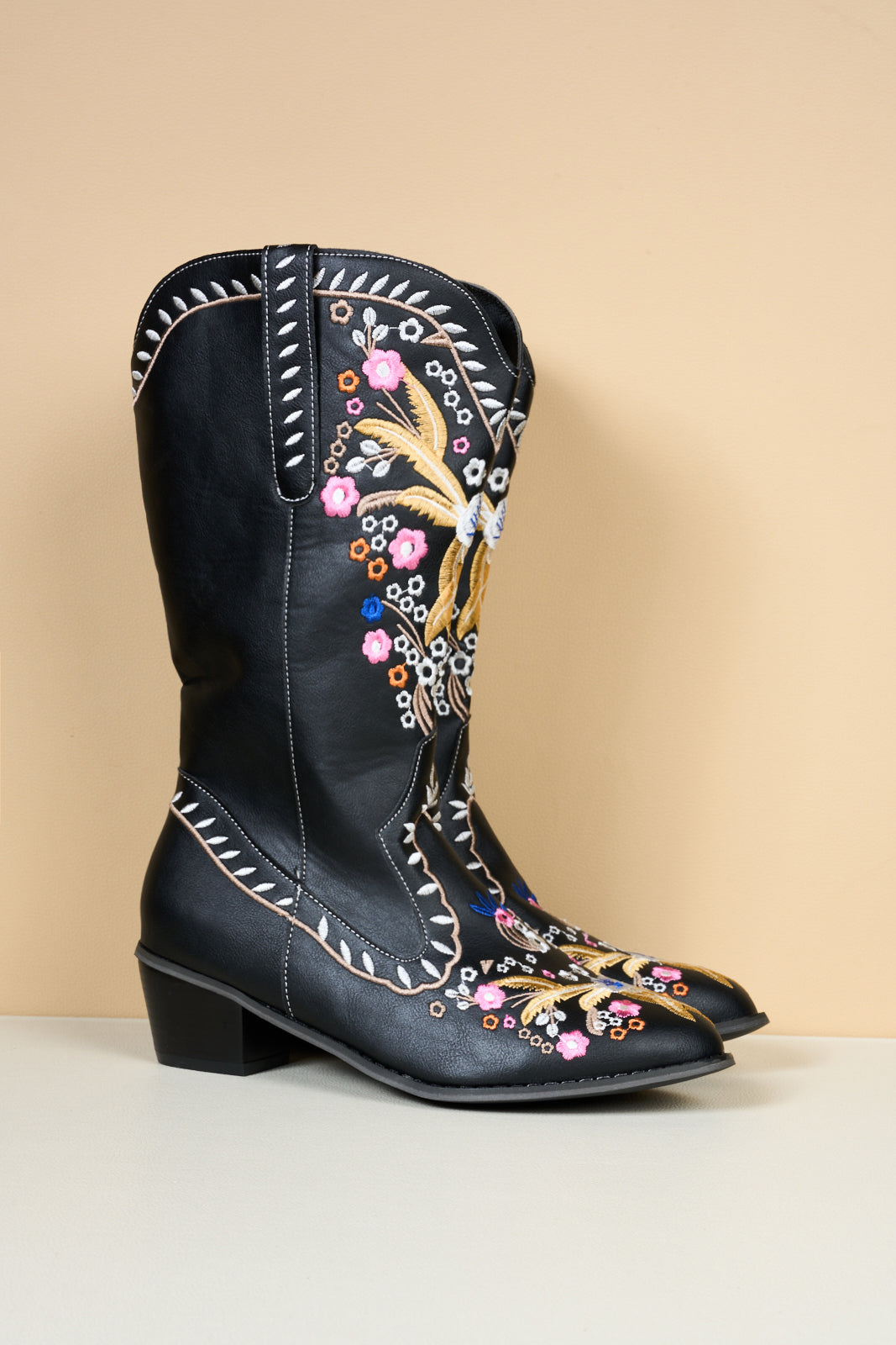 En Bloom | Santa Fe Floral Embroidered Western Knee Boots - Black