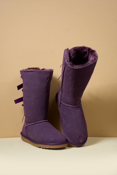 SMAIBULUN Ugg | Tri Ribbon Bow Suede Boots - Purple