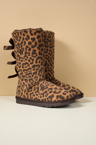 SMAIBULUN Ugg | Tri Ribbon Bow Suede Boots - cheetah