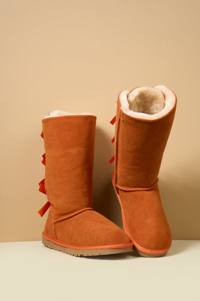 SMAIBULUN Ugg | Tri Ribbon Bow Suede Boots - Orange