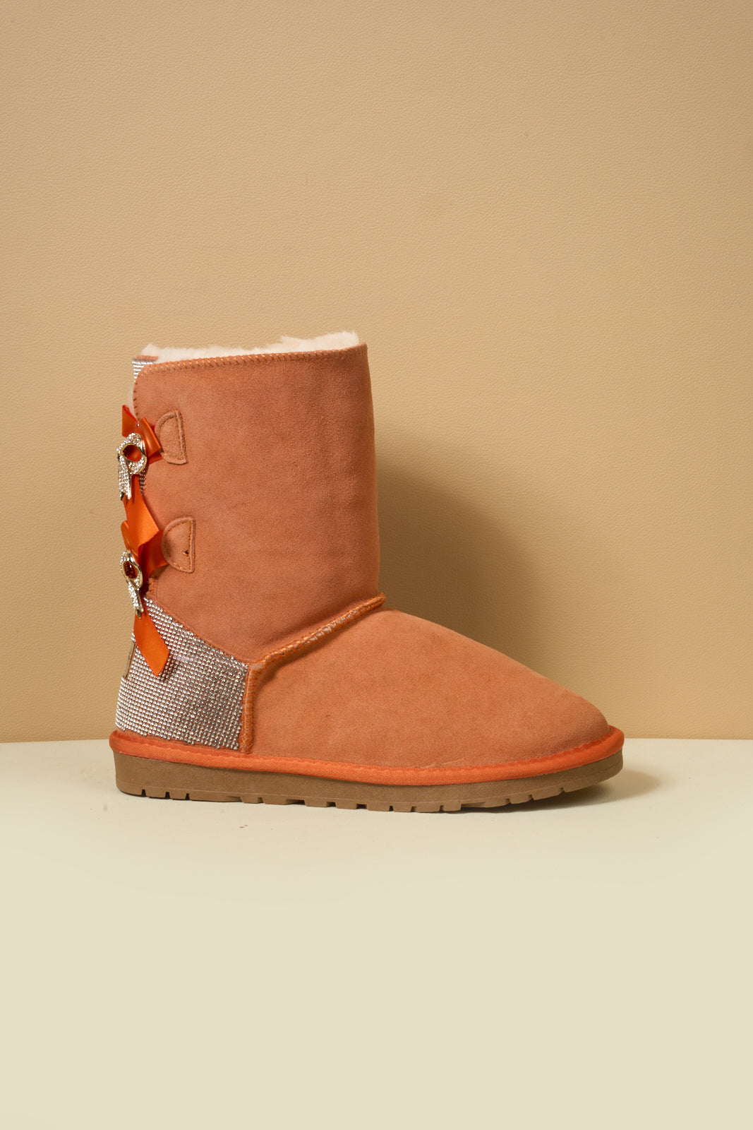 SMAIBULUN Ugg | Rhinestone Dual Bailey Bow Glam Ugg Boots - Orange