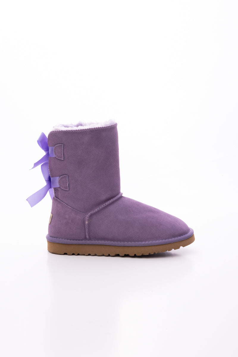 Smaibulun Ugg | Double Ballet Ribbon Bow Suede Shearling Boots - Laven ...