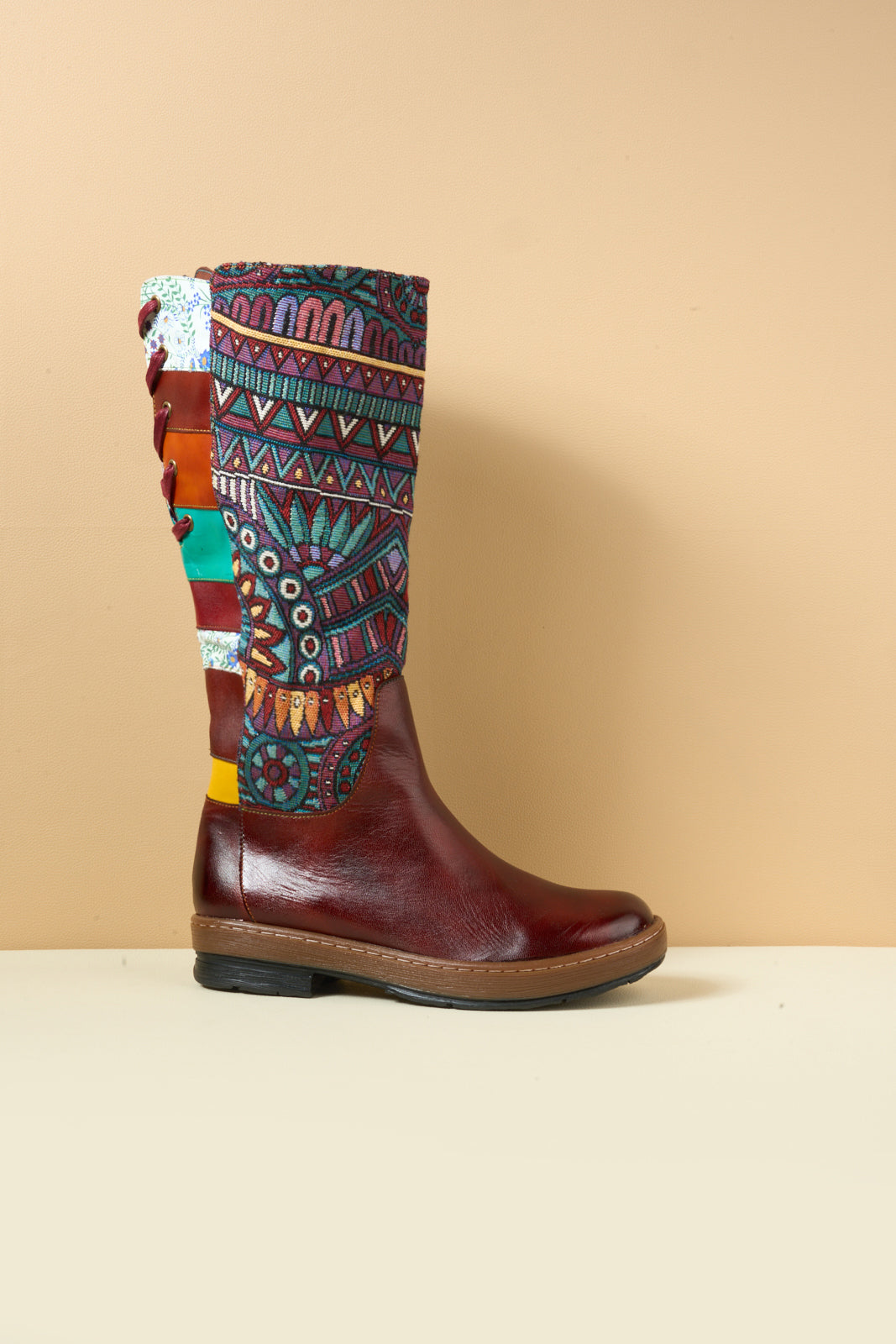 Soffia | Folks Ethnic Embroidery Leather Knee-High Boots