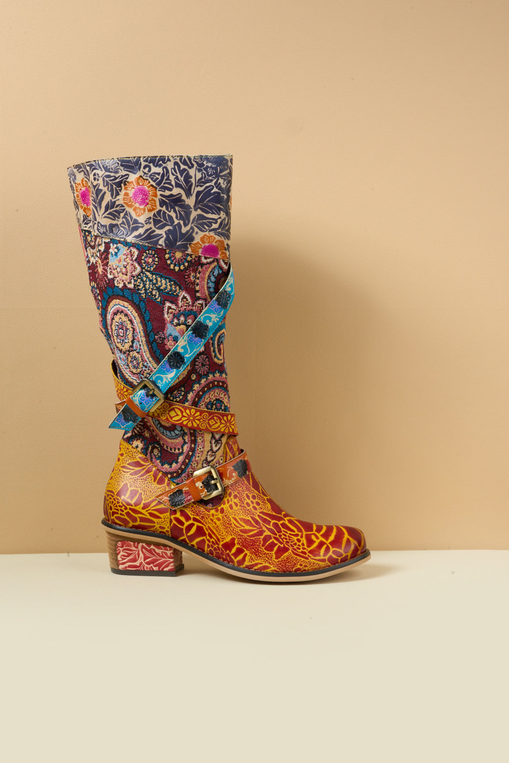 Soffia | Rheana Paisley Floral Jacquard Leather Knee-High Boots