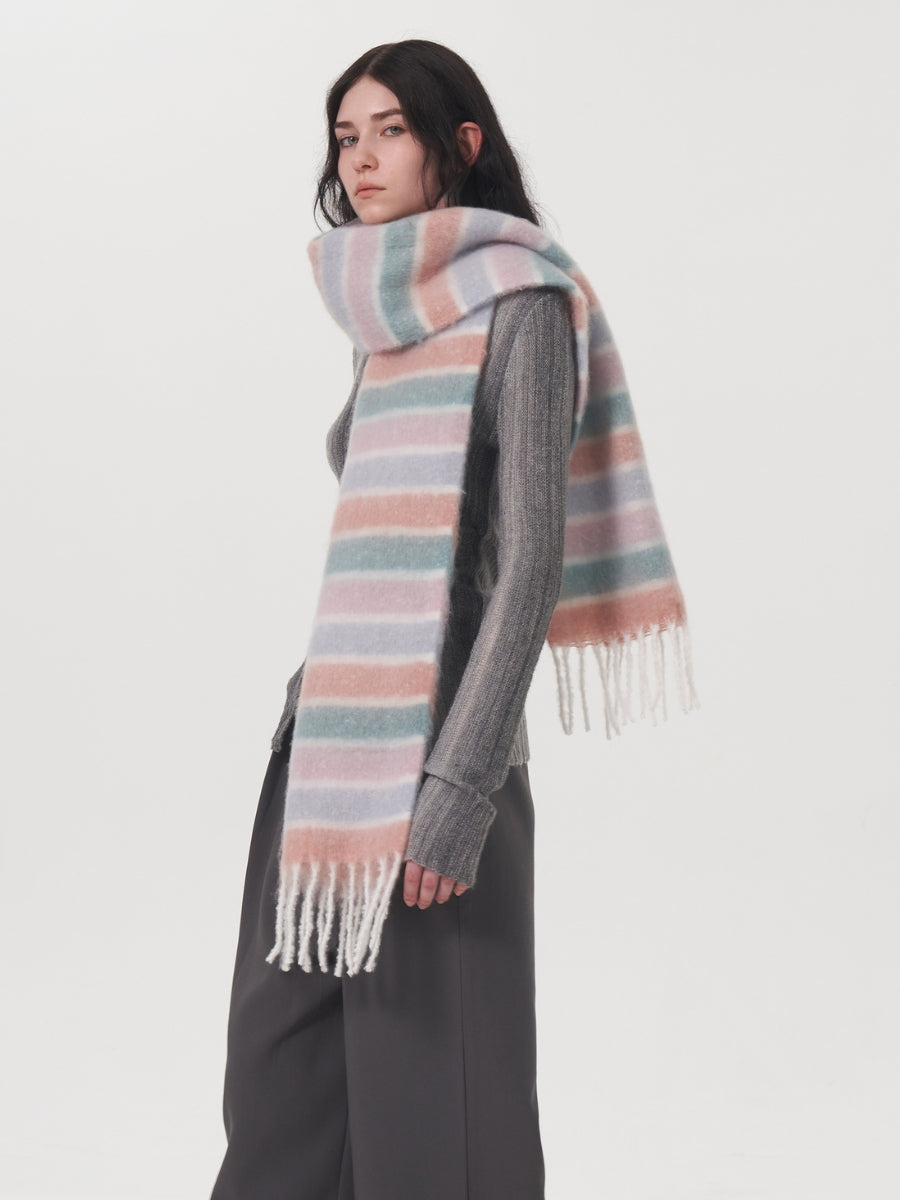 Dopamine Wool Blend Stripe Tassel Blanket Scarf - Pink