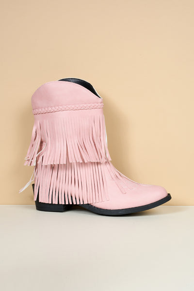 En Bloom | Jelena Fringe Western Cowboy Boots - Pink