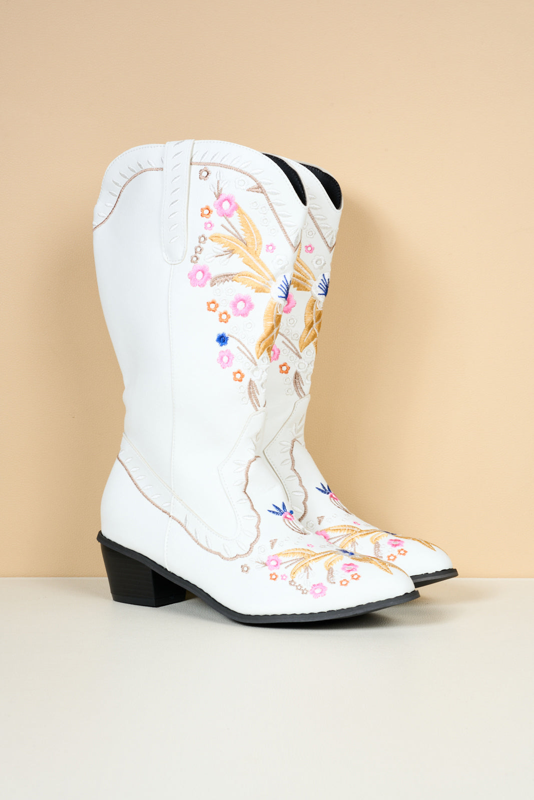 En Bloom | Santa Fe Floral Embroidered Western Knee Boots - White