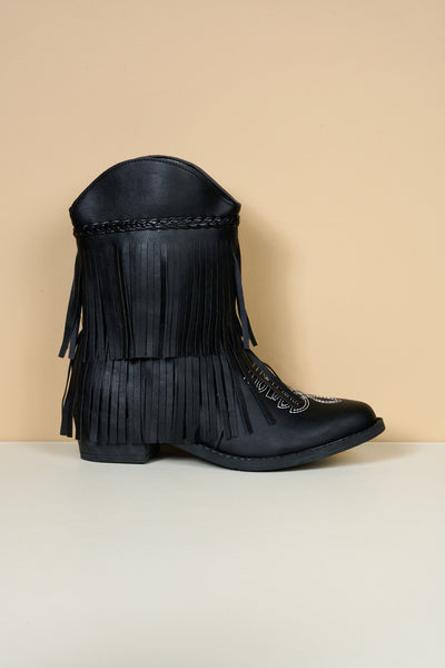 En Bloom | Jelena Fringe Western Cowboy Boots - Black