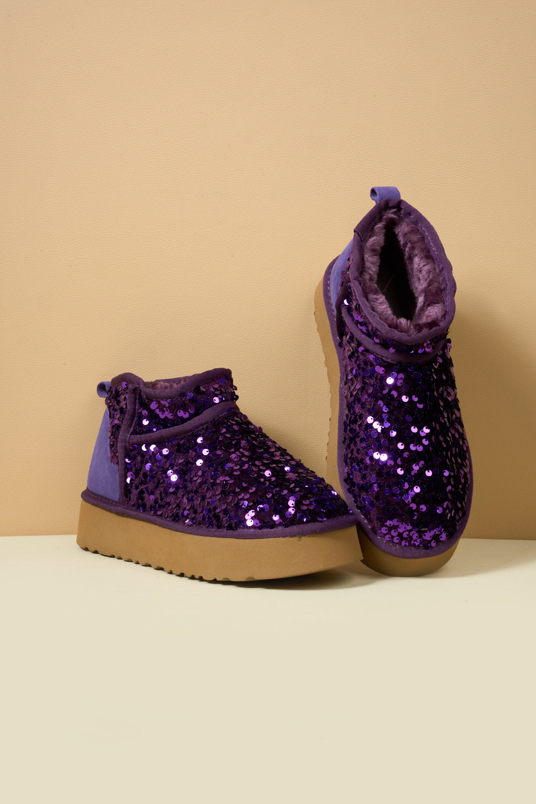 Smaibulun Ugg | Mini Glitter Low Ankle Platform Boots - Purple