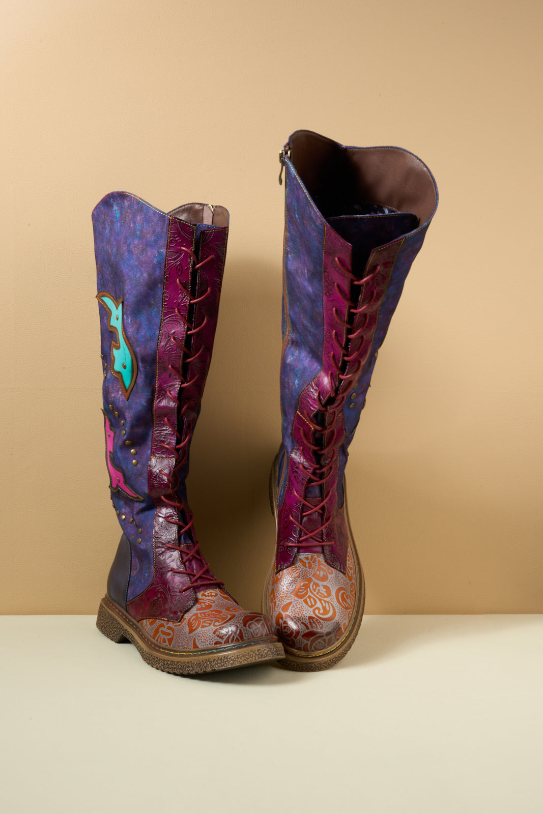 Soffia | Full of Whimsy Floral Embossed Leather Knee-High Boots