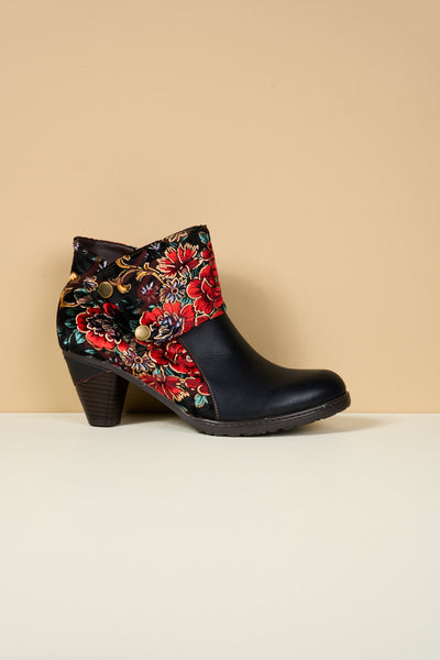 Soffia | Miena Floral Jacquard Leather Ankle Boots