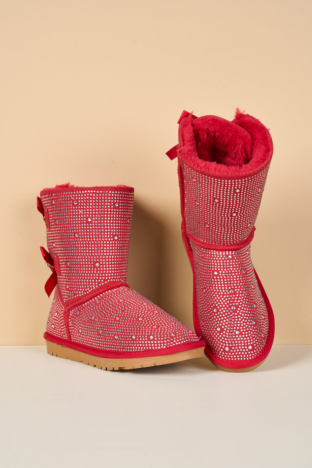 SMAIBULUN Ugg | Tay Tay Shine On Stage Diamond Bows Suede Boots - red