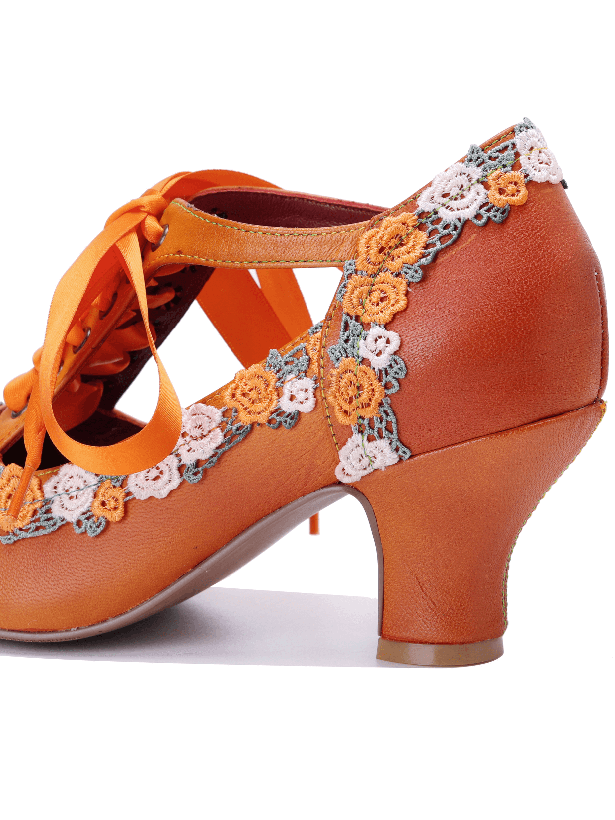 Soffia | Florenza Floral Lace Trim Leather Oxford - orange