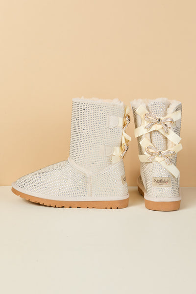 SMAIBULUN Ugg | Tay Tay Shine On Stage Diamond Bows Suede Boots - cream