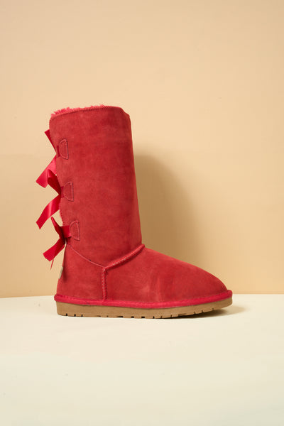 SMAIBULUN Ugg | Tri Ribbon Bow Suede Boots - Red