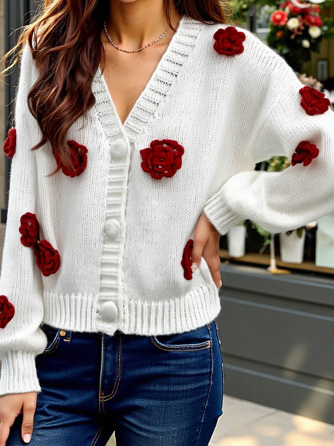 Keep Close Floral Button Cardigan - white