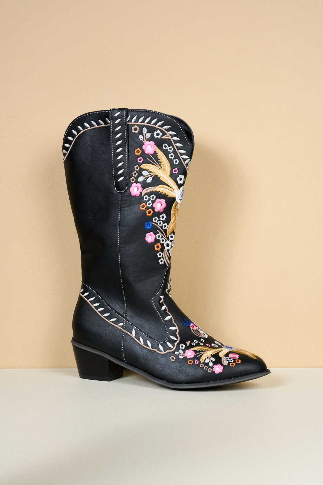 En Bloom | Santa Fe Floral Embroidered Western Knee Boots - Black