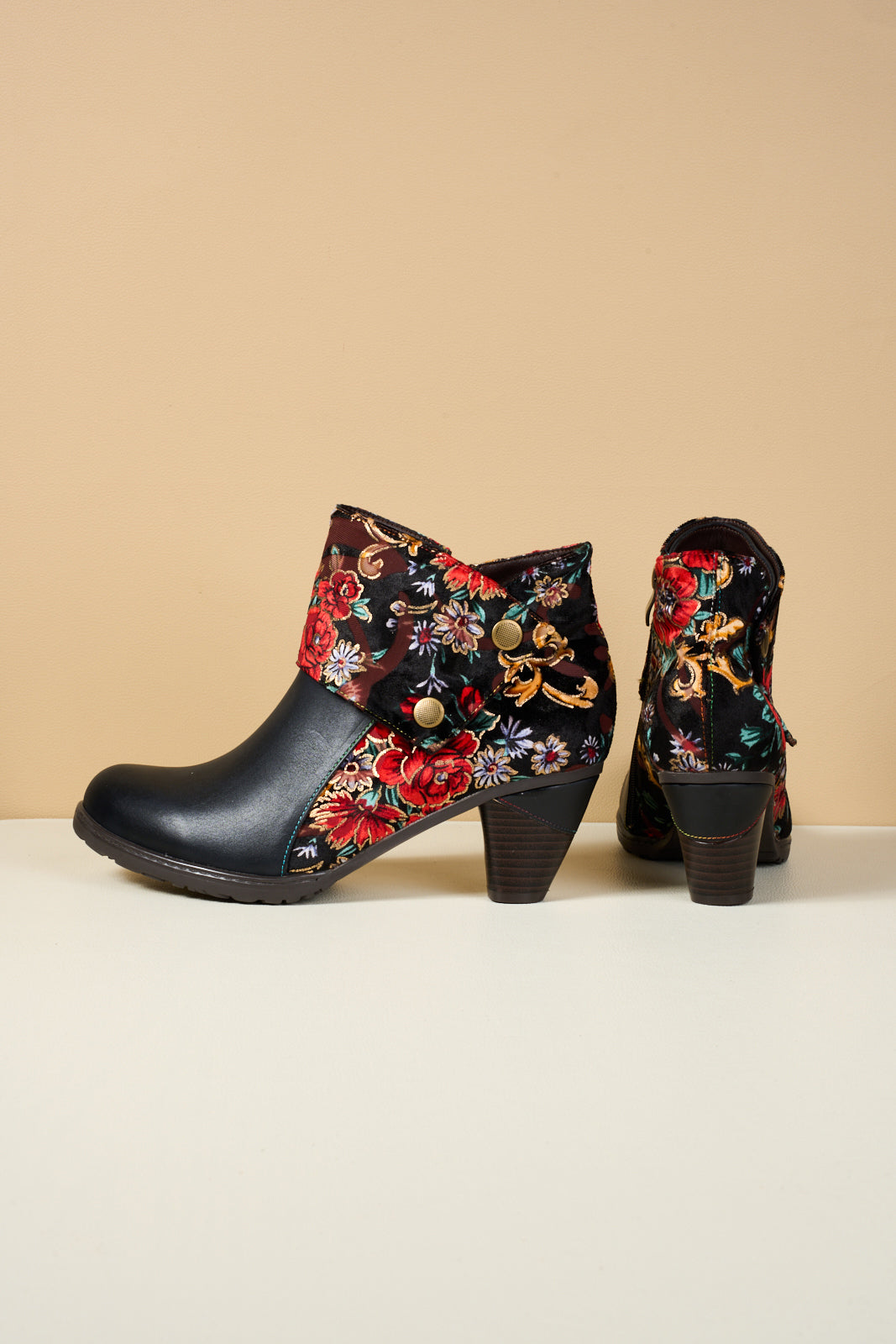 Soffia | Miena Floral Jacquard Leather Ankle Boots