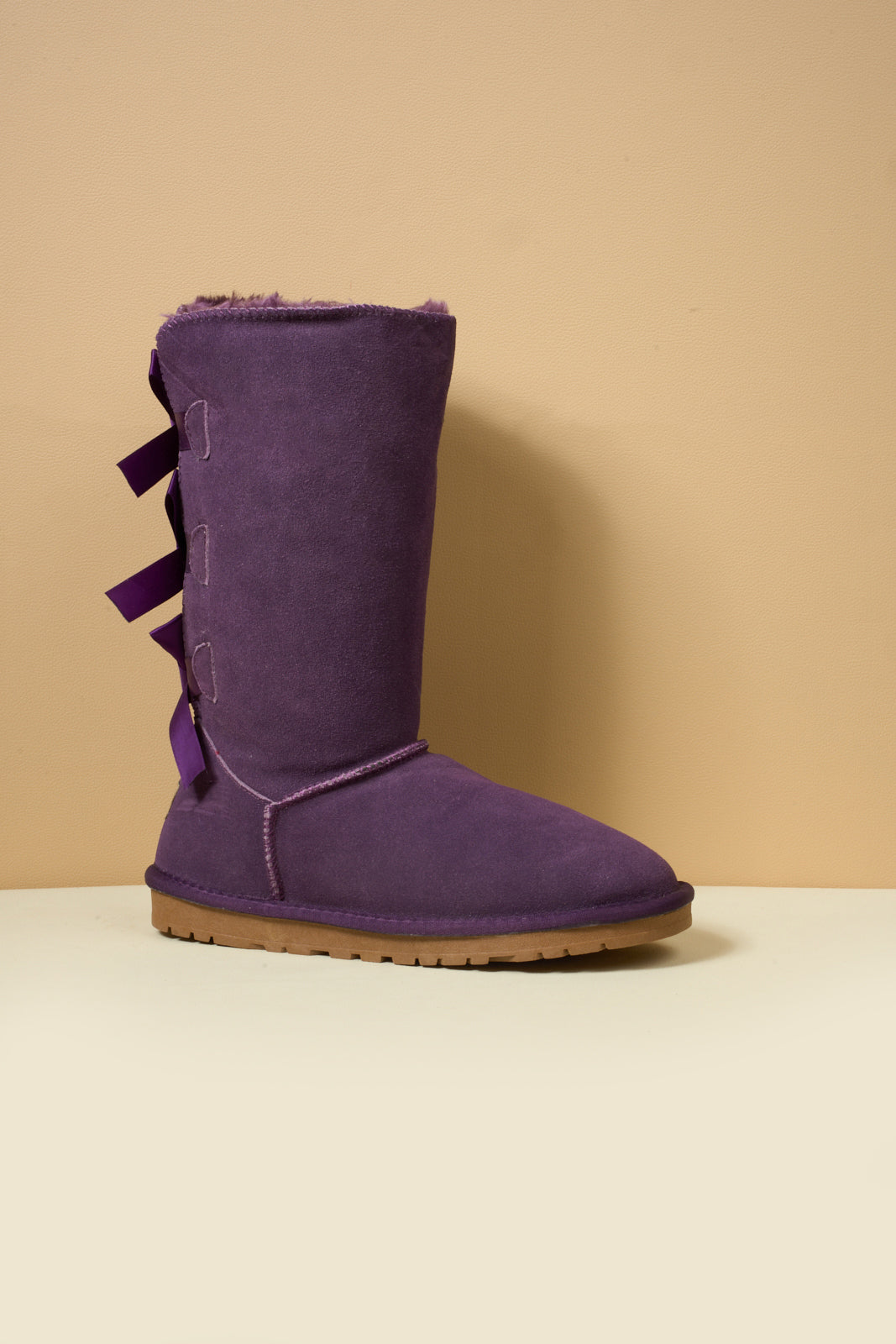 SMAIBULUN Ugg | Tri Ribbon Bow Suede Boots - Purple