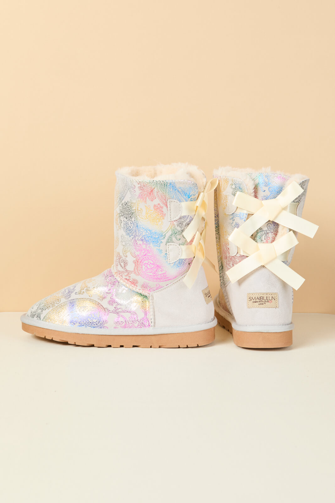 Smaibulun Ugg | Double Ballet Ribbon Bow Suede Shearling Boots - multi