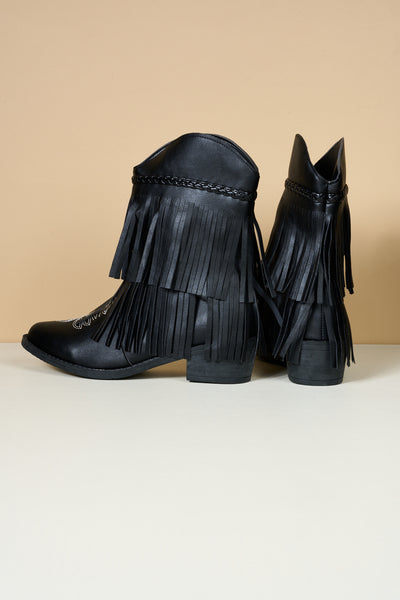 En Bloom | Jelena Fringe Western Cowboy Boots - Black