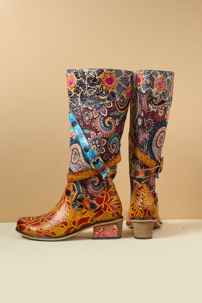 Soffia | Rheana Paisley Floral Jacquard Leather Knee-High Boots