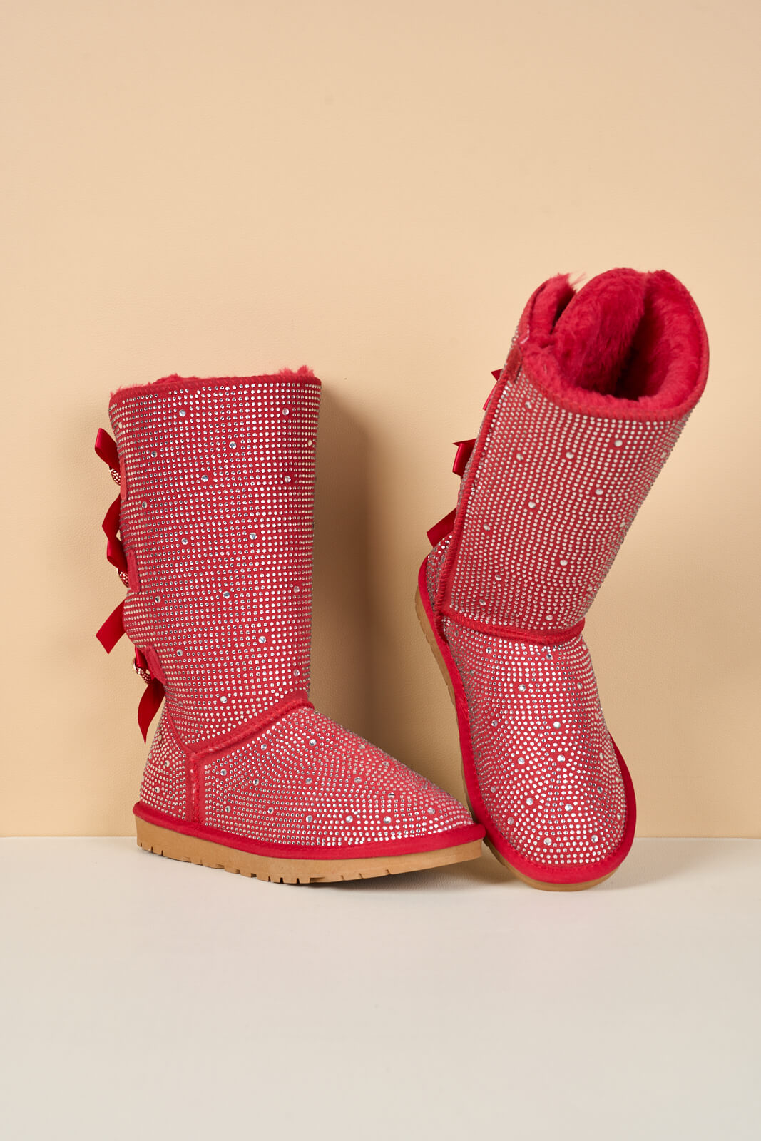 SMAIBULUN Ugg | Swifties Diamond Stage Ribbon Bows Suede Boots - red