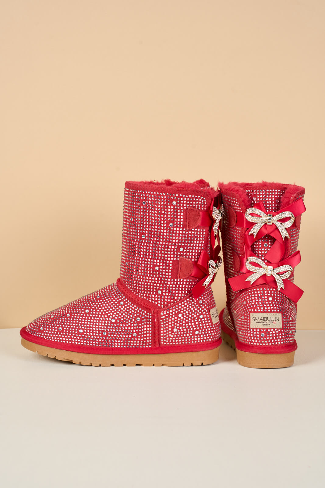 SMAIBULUN Ugg | Tay Tay Shine On Stage Diamond Bows Suede Boots - red