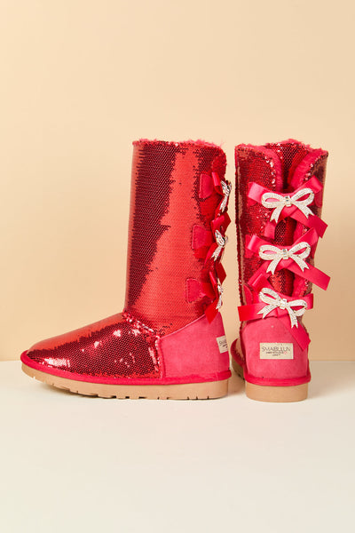 SMAIBULUN Ugg | Tay Swift Celebration Rhinestone Bailey Bow Sequin Boots - Red