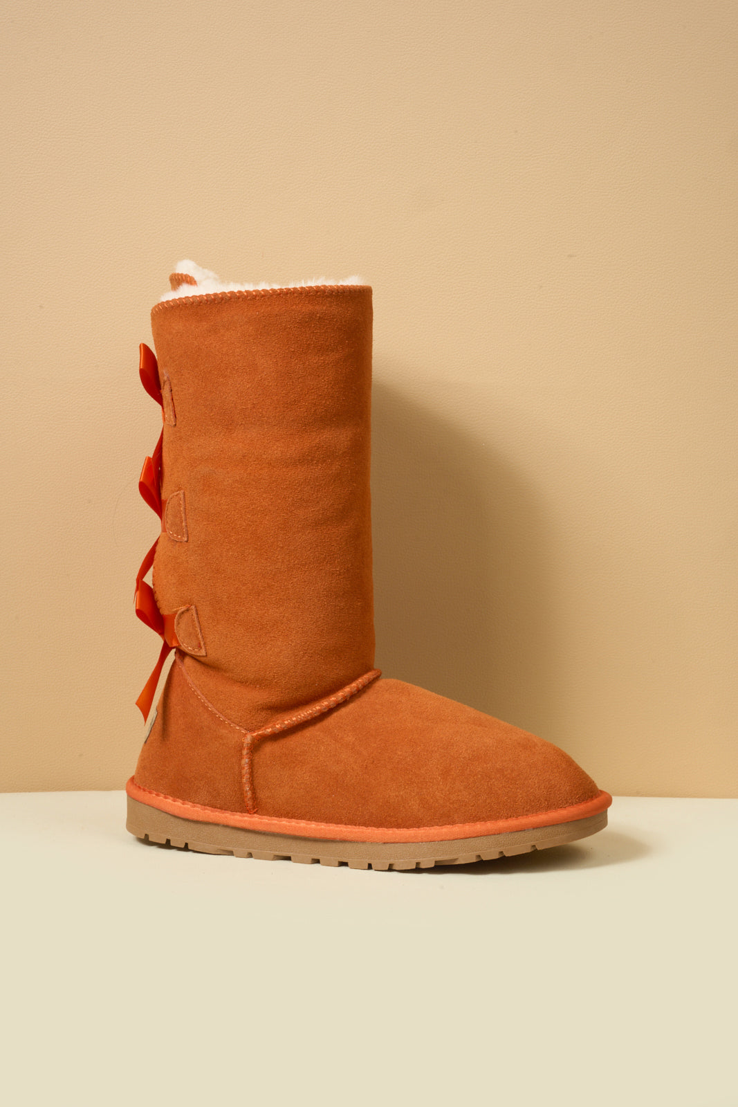 SMAIBULUN Ugg | Tri Ribbon Bow Suede Boots - Orange