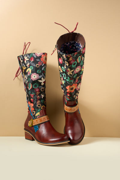 Soffia | Field Dreams Floral Jacquard Leather Knee-High Boots