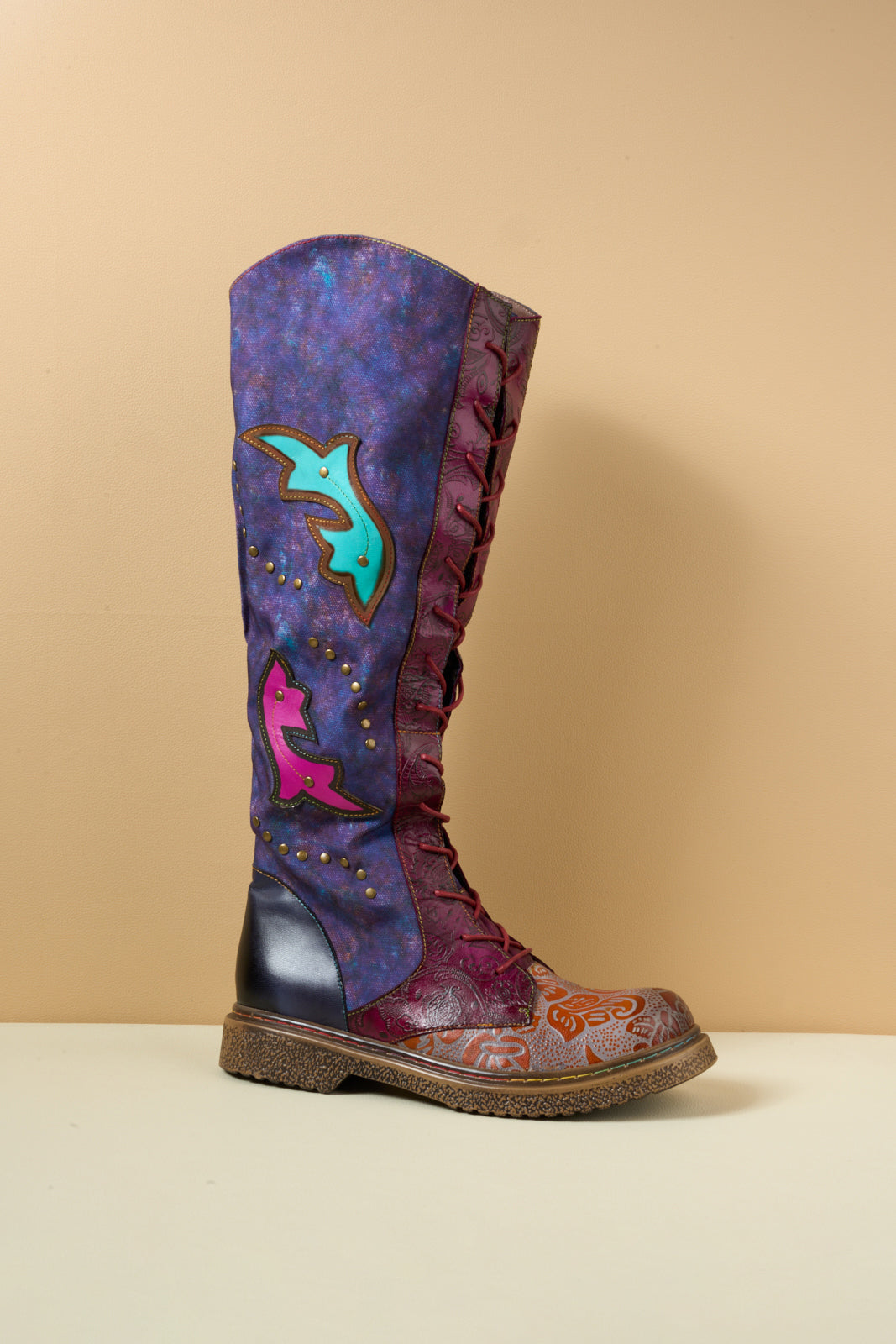 Soffia | Full of Whimsy Floral Embossed Leather Knee-High Boots