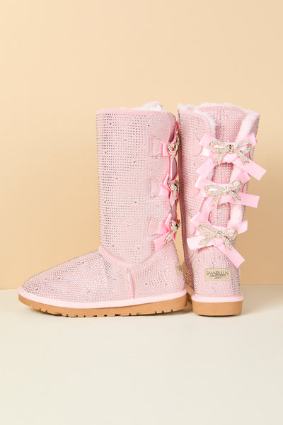 SMAIBULUN Ugg | Swifties Diamond Stage Ribbon Bows Suede Boots - pink