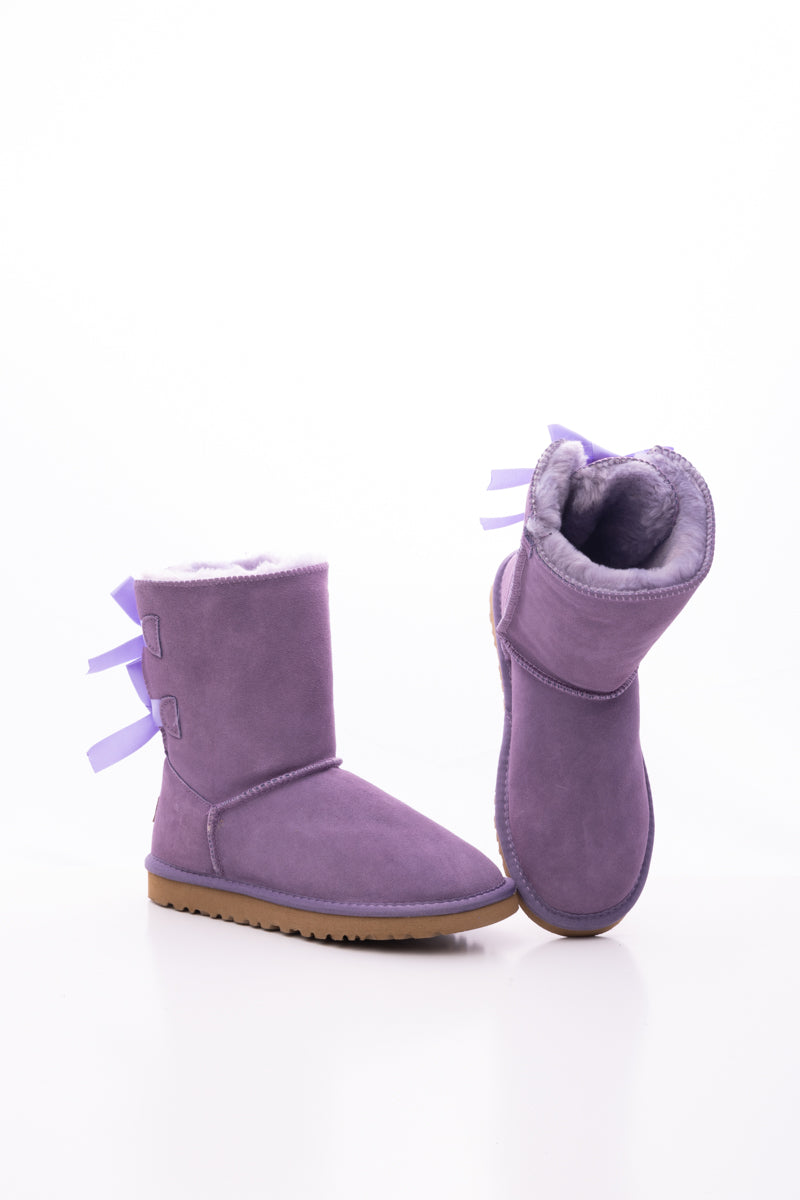 Smaibulun Ugg | Double Ballet Ribbon Bow Suede Shearling Boots - Laven ...