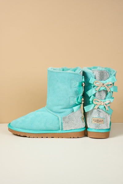 SMAIBULUN Ugg | Rhinestone Dual Bailey Bow Glam Ugg Boots - turquoise