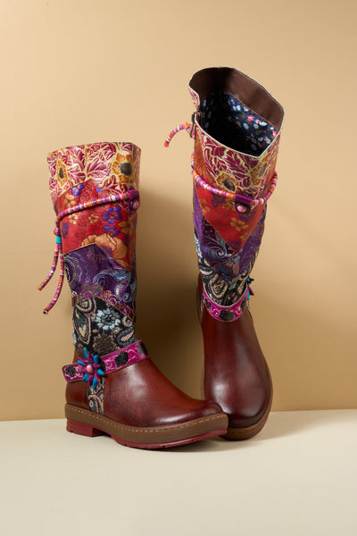 Soffia | Daylen Floral Embroidery Leather Knee-High Boots