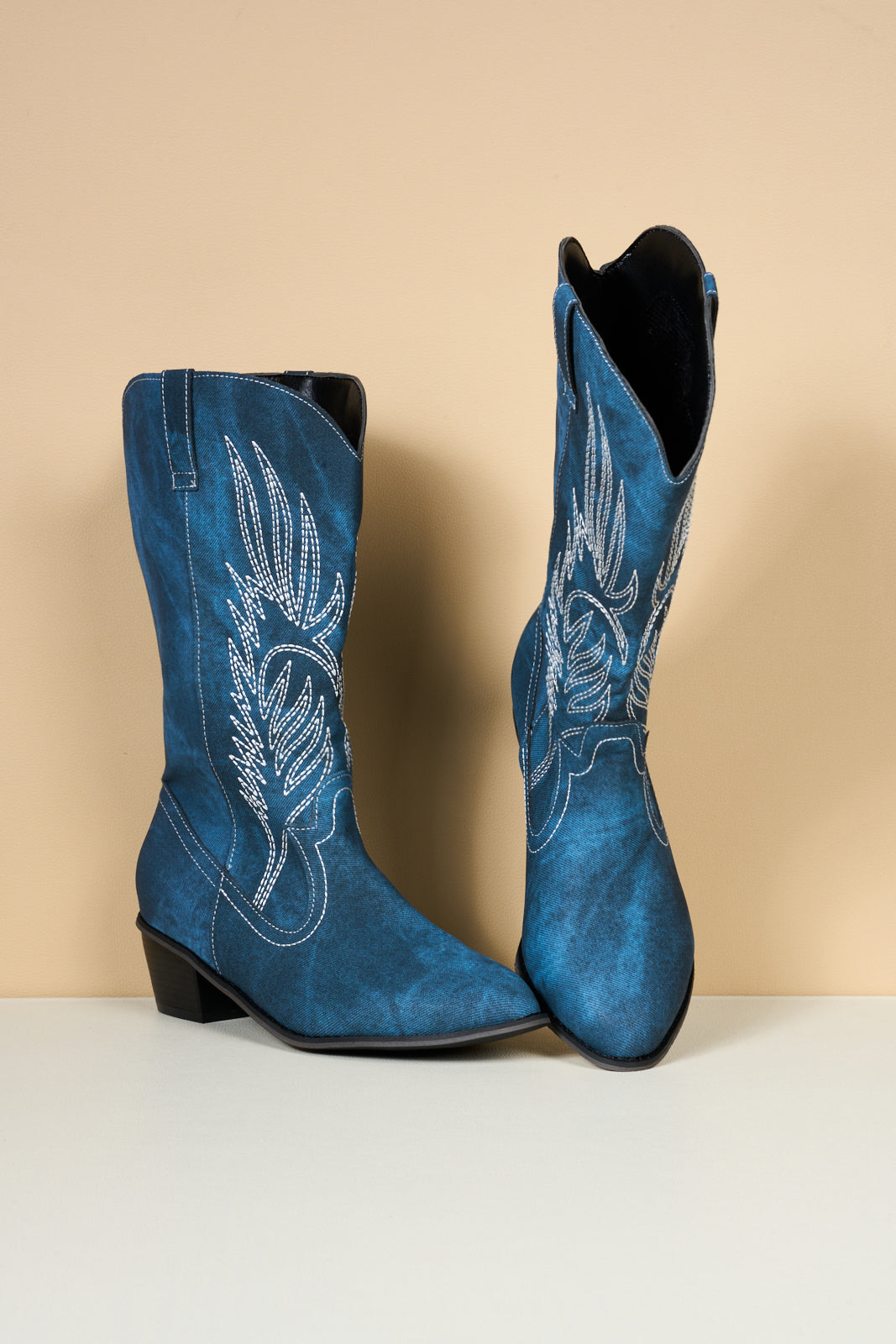 En Bloom | Vinny Wing Embroidered Western Knee Boots - Denim