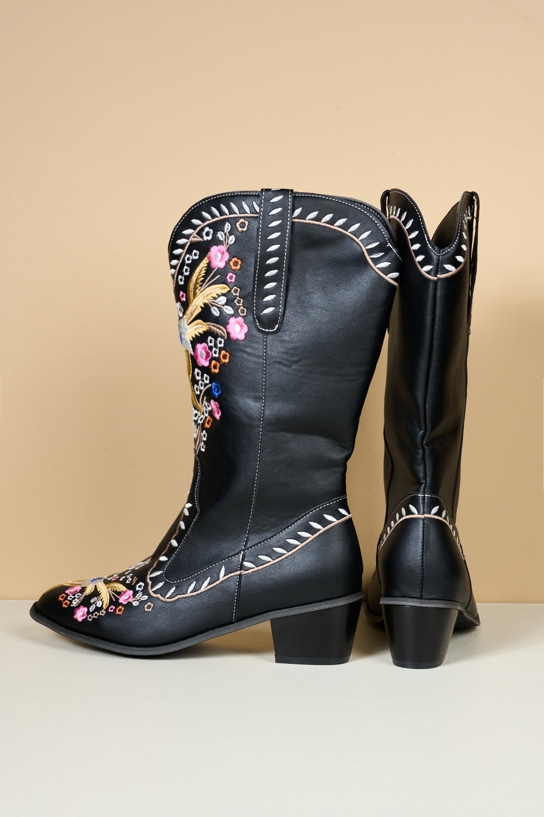 En Bloom | Santa Fe Floral Embroidered Western Knee Boots - Black