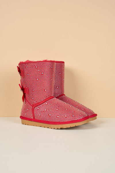 SMAIBULUN Ugg | Tay Tay Shine On Stage Diamond Bows Suede Boots - red