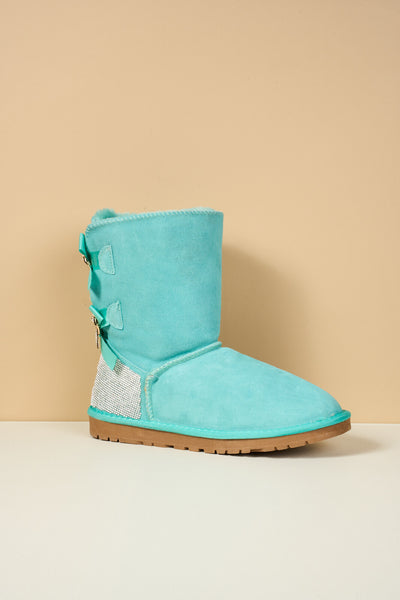 SMAIBULUN Ugg | Rhinestone Dual Bailey Bow Glam Ugg Boots - turquoise