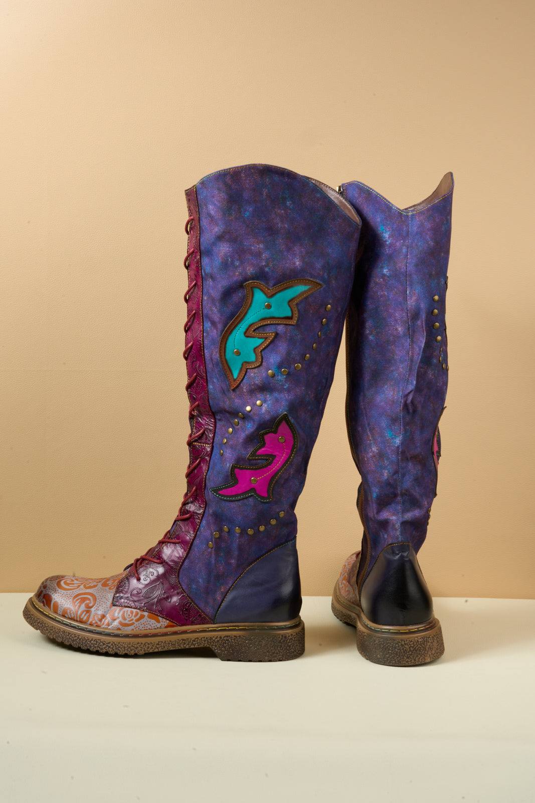 Soffia | Full of Whimsy Floral Embossed Leather Knee-High Boots